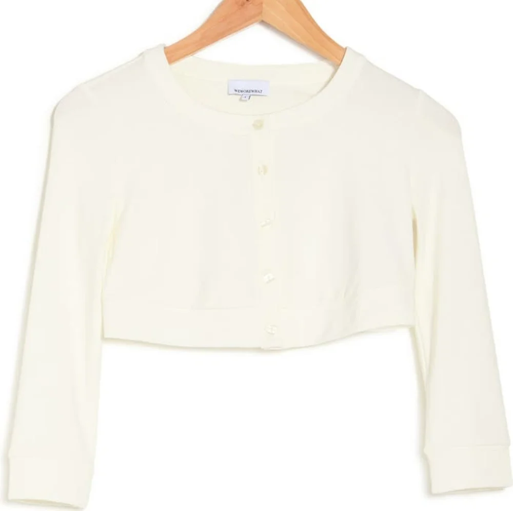 WeWoreWhat We Wore What Knit Cropped Cardigan Off White Viscose Button Down Top - Picture 5 of 12